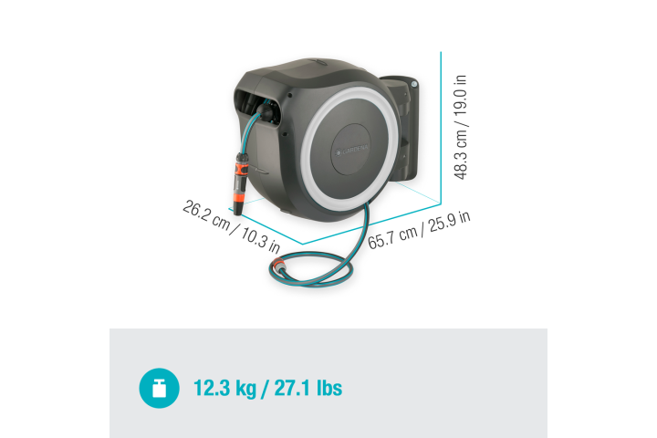 Купити Котушка настінна Gardena RollUp L+ набір для поливу 30 м(18627-20.000.00). Офіційний магазин Хускварна Україна, фірмова гарантія з доставкою по Украіні