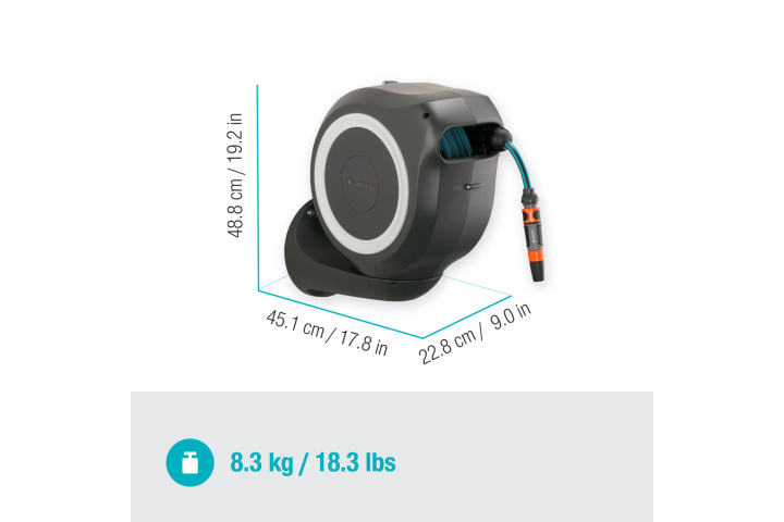 Купити Котушка настінна Gardena RollUp M + набір для поливу 20 м (18612-20.000.00). Офіційний магазин Хускварна Україна, фірмова гарантія з доставкою по Украіні
