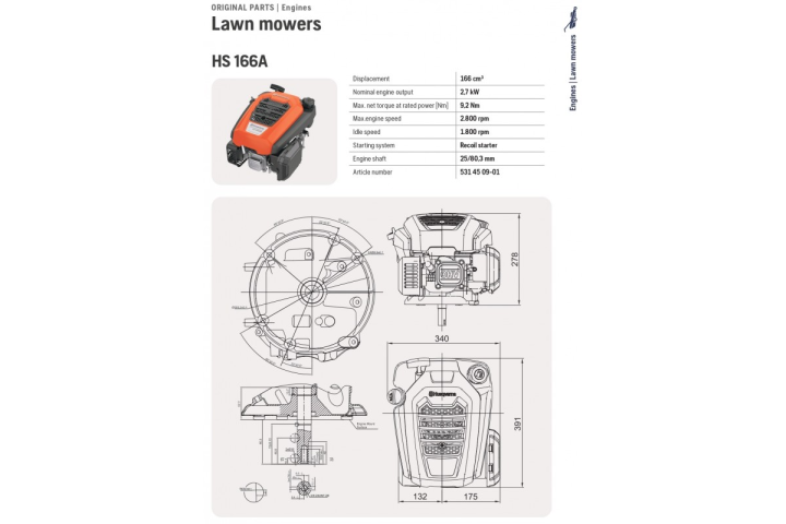 Купити Двигун Husqvarna HS166A 2,75кВт, D25х80,3мм, шпонка (5314509-01). Офіційний магазин Хускварна Україна, фірмова гарантія з доставкою по Украіні