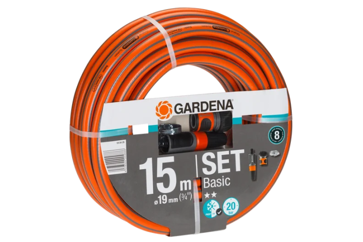 Купити Шланг Gardena Basic 19 мм (3/4"), 15 м + комплект для поливу (18134-29.000.00). Офіційний магазин Хускварна Україна, фірмова гарантія з доставкою по Украіні