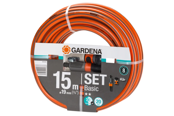 Купити Шланг Gardena Basic 19 мм (3/4"), 15 м + комплект для поливу (18134-29.000.00). Офіційний магазин Хускварна Україна, фірмова гарантія з доставкою по Украіні