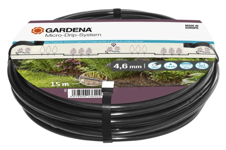 Купити Шланг Gardena для мікрокапельного поливу, 4,6 мм (3/16"), 15 м (01362-20.000.00). Офіційний магазин Хускварна Україна, фірмова гарантія з доставкою по Украіні