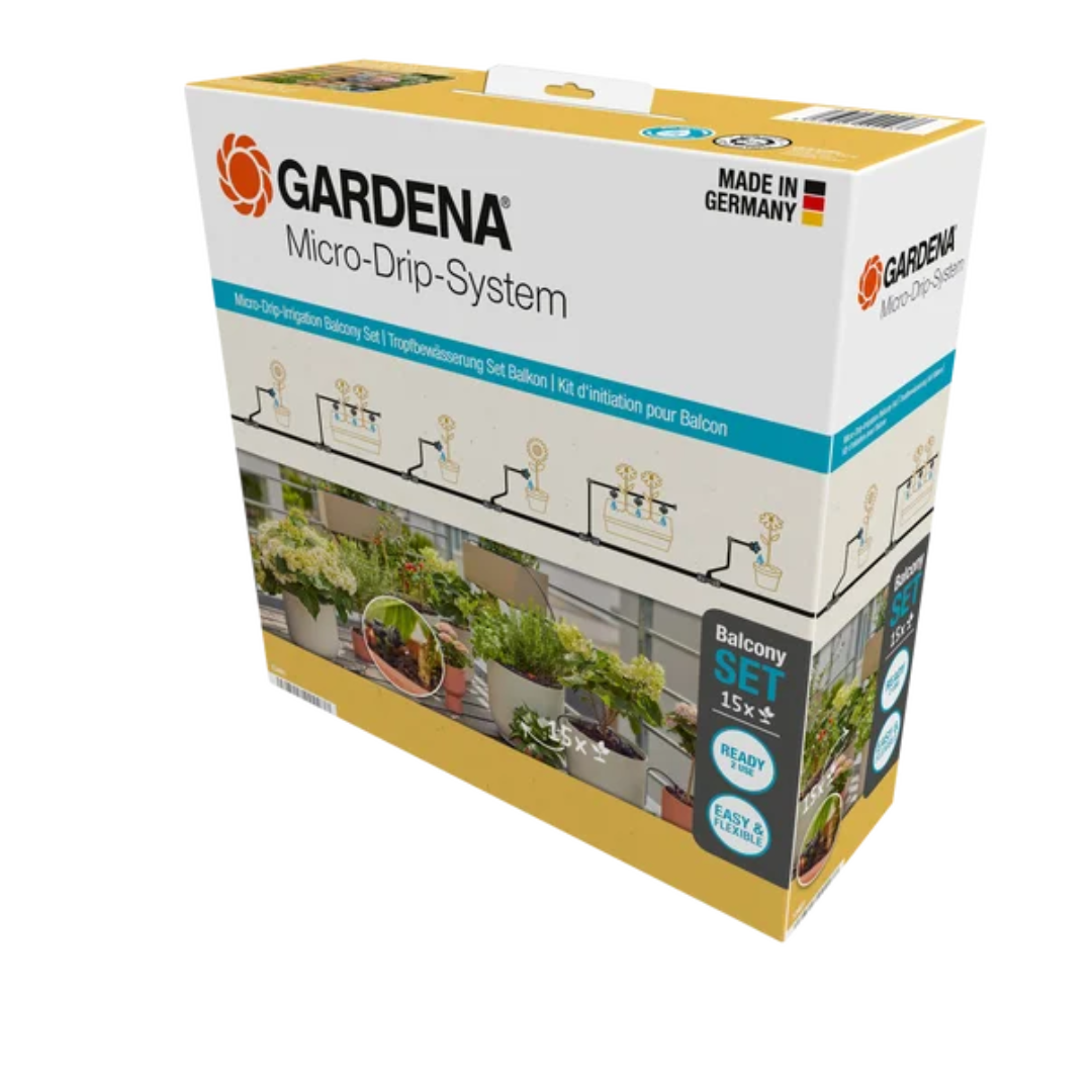 Купити Комплект поливу Gardena Micro-Drip-System Balcony Set на 15 рослин Фірмовий інтернет магазин офіційна садова техніка Гардена Україна в Ірпіні