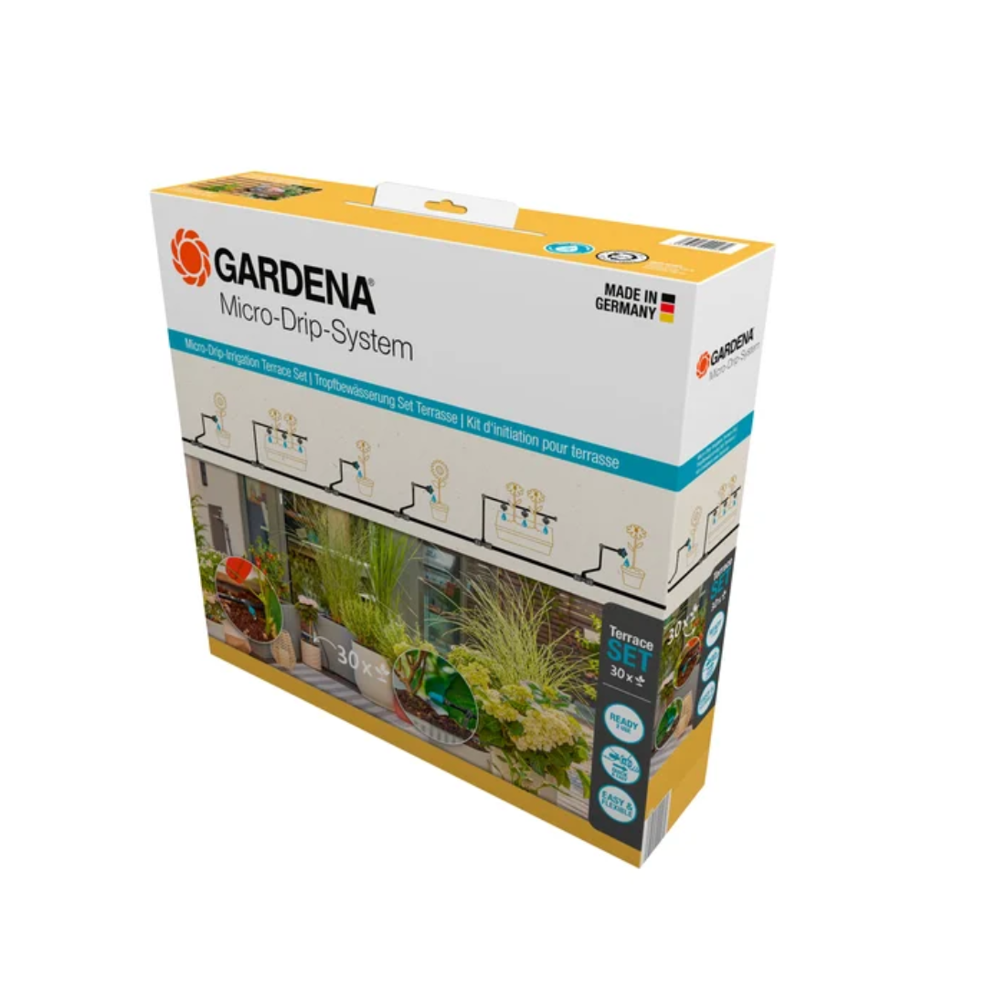 Купити Комплект поливу Gardena Micro-Drip-System Terrace Set на 30 рослин Фірмовий інтернет магазин офіційна садова техніка Гардена Україна в Ірпіні