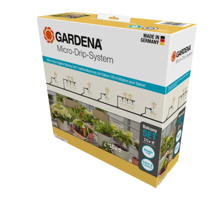 Купити Комплект поливу Gardena Micro-Drip-System Balcony Set на 15 рослин Фірмовий інтернет магазин офіційна садова техніка Гардена Україна в Ірпіні
